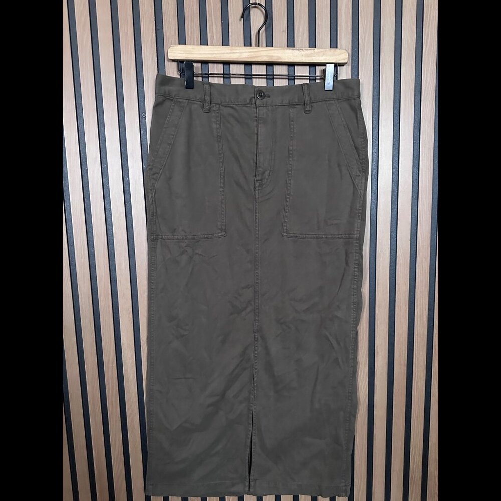New Madewell Cargo Skirt 28 Womens Brown Midi Leg Slit Cotton Stretch